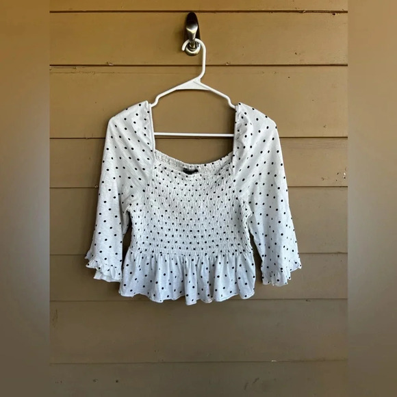 American Eagle - Smocked Polka Dot Cropped Peplum Top - Size Medium - Picture 1 of 6